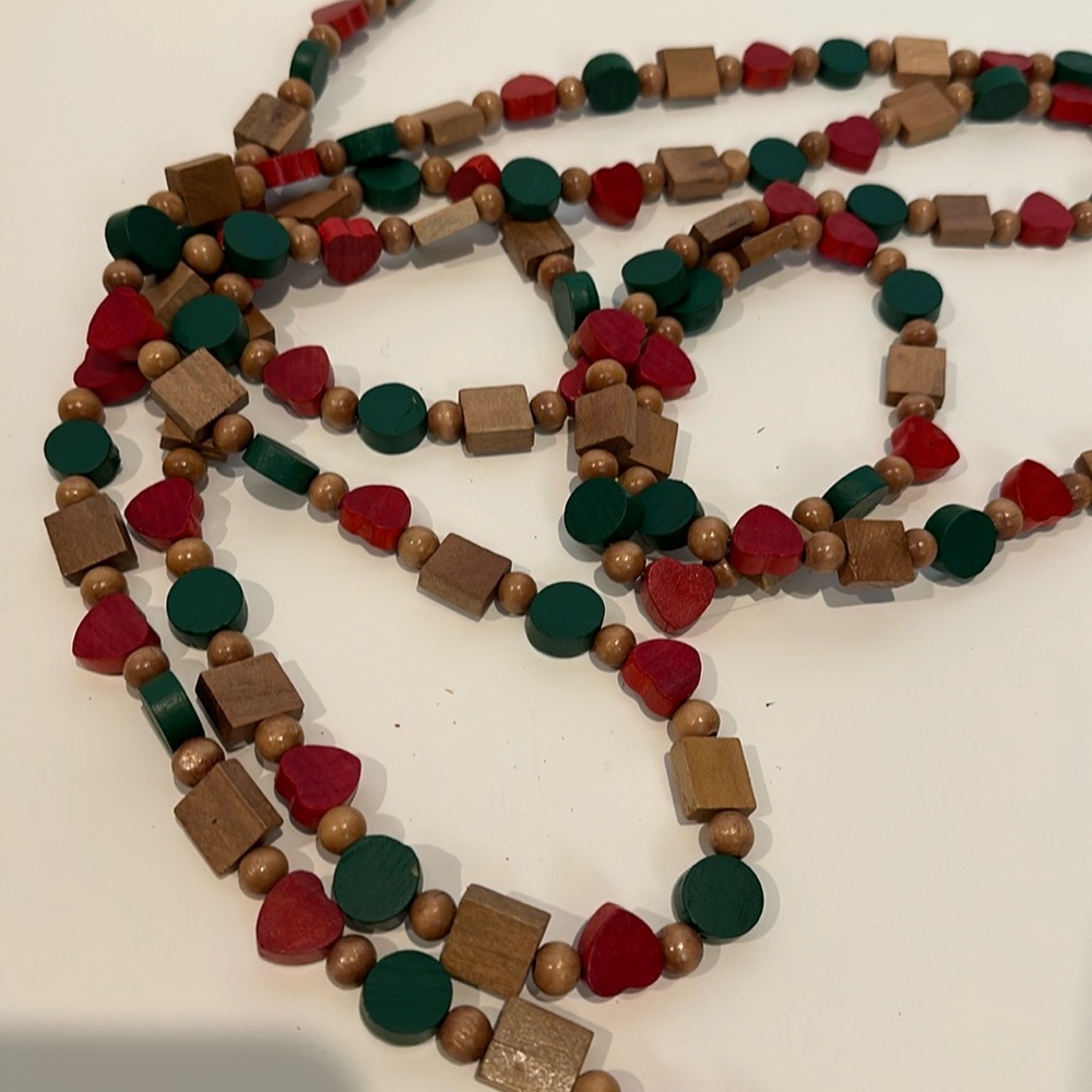 Set of 3. Wooden garland for tree. Each strand about 8 to 9 feet long. - Picture 3 of 4